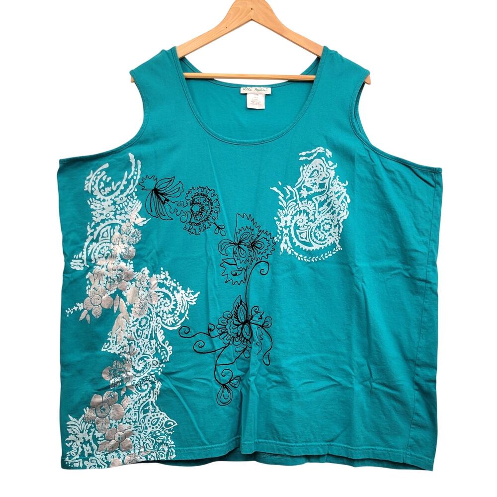 Ulla Popken Tank Top 24/26 Turquoise Floral